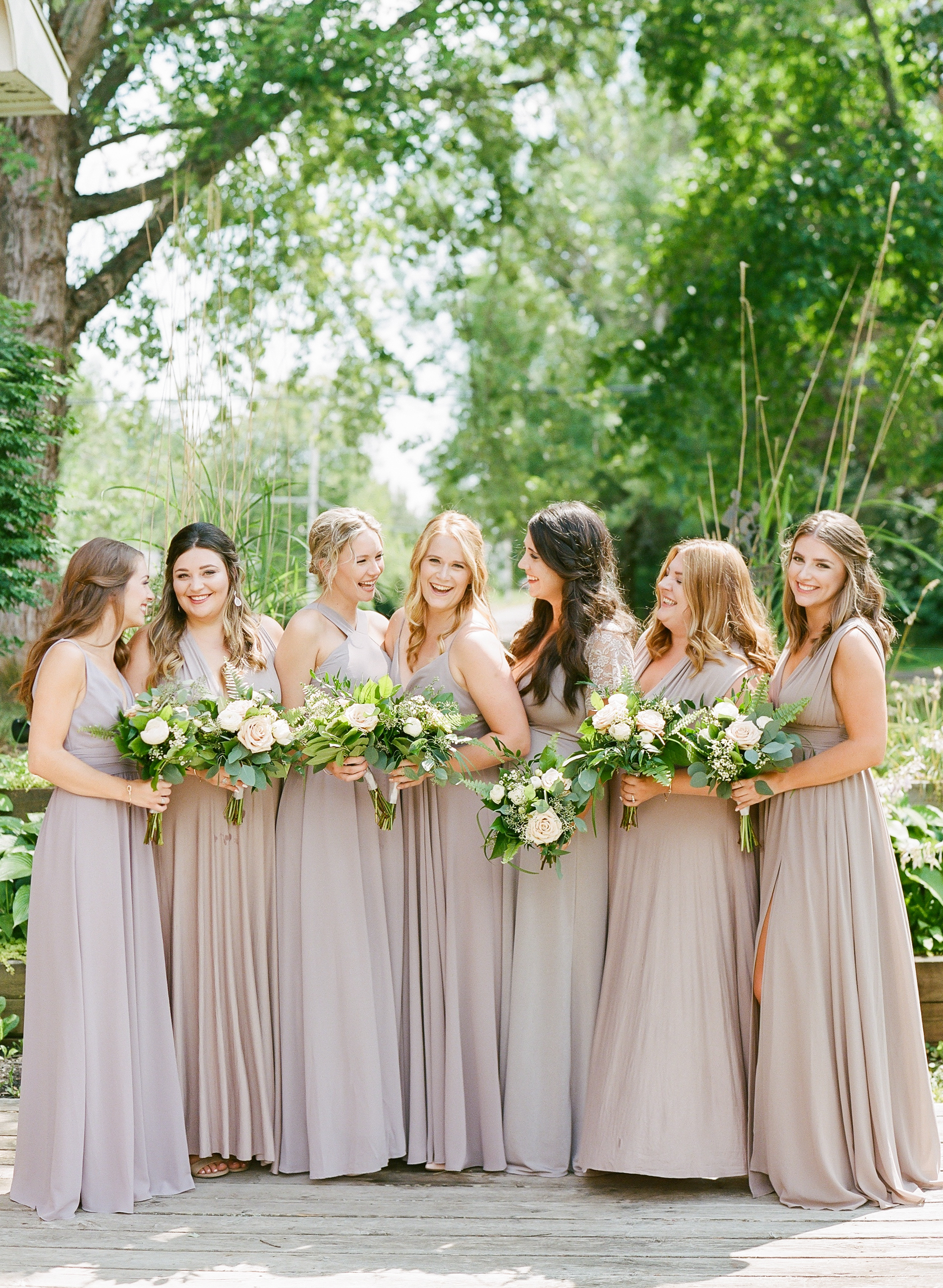 Halifax Wedding Photographer Jacqueline Anne Photography captures pink hued bridesmaid dresses in the Annapolis Valley