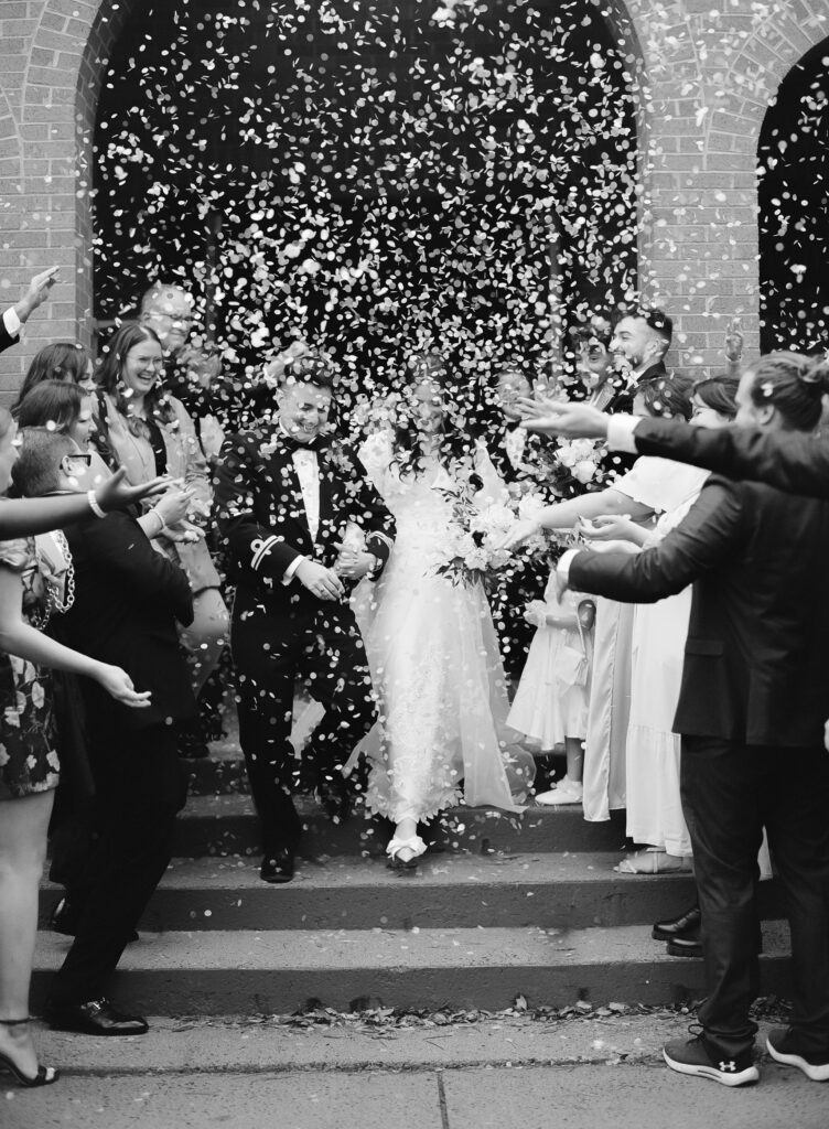 Halifax Wedding Photographer, Jacqueline Anne Photography, uses film to capture confetti toss at The Greek Orthodox Church in Halifax.